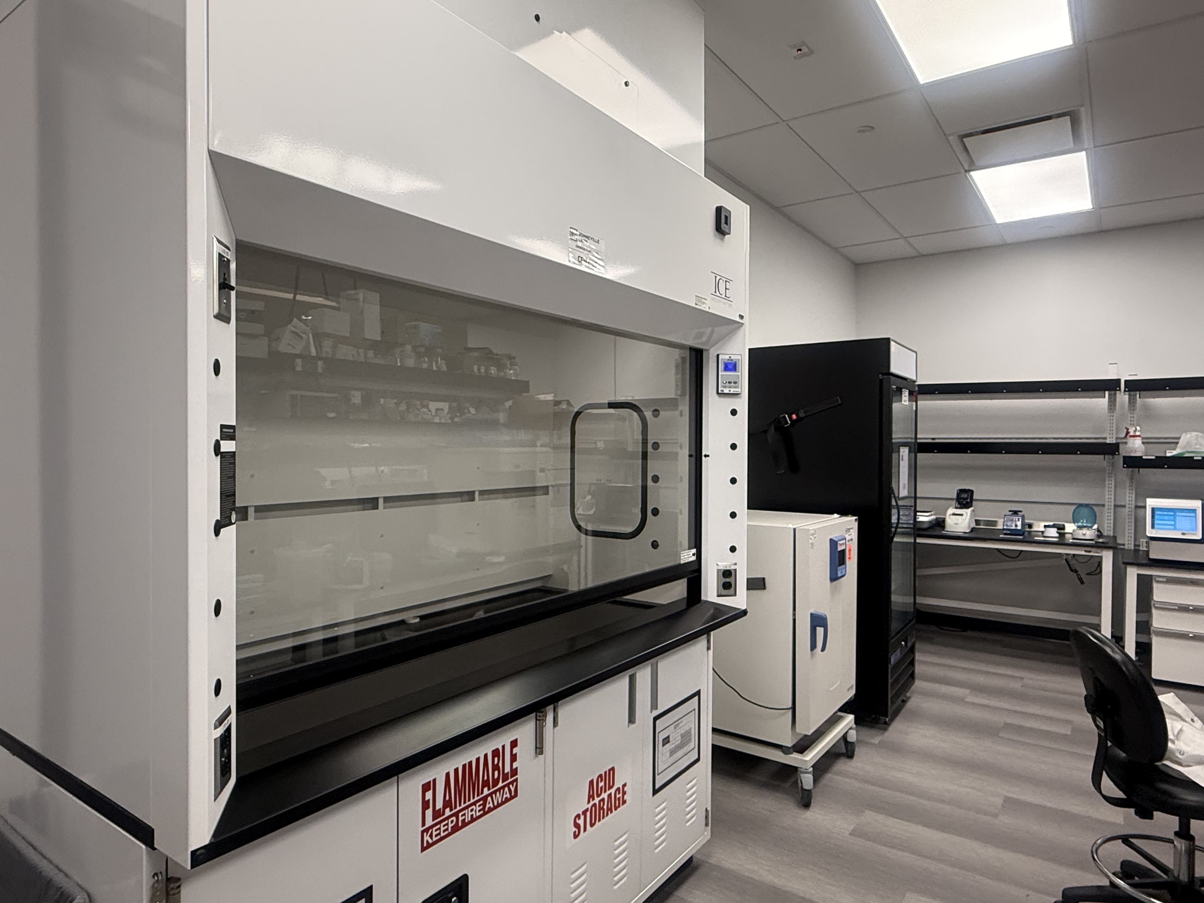 Twenty Seven Labs BSL-2 chemistry lab — fume hood and wet chemistry bench, Hayward CA